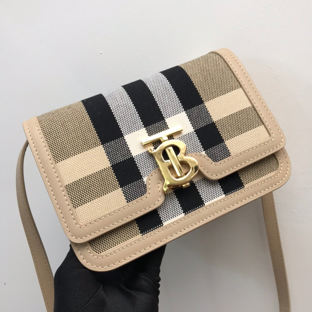 B**rry medium check canvas and leather tb bag